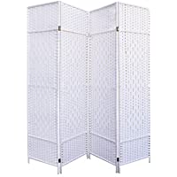 Hogar y Mas Biombo Blanco Bambú Natural 180 cm- Biombo Separador de Ambientes-Vestidor. 4 Paneles 180x180cm